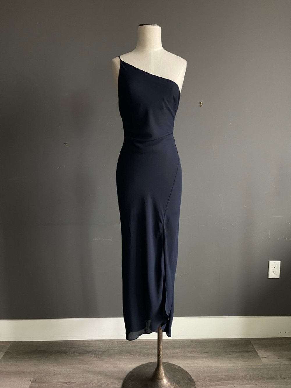 Sheer One Shoulder Navy Slip Dress Asymmetrical Minimal Ethereal Dainty Romantic
